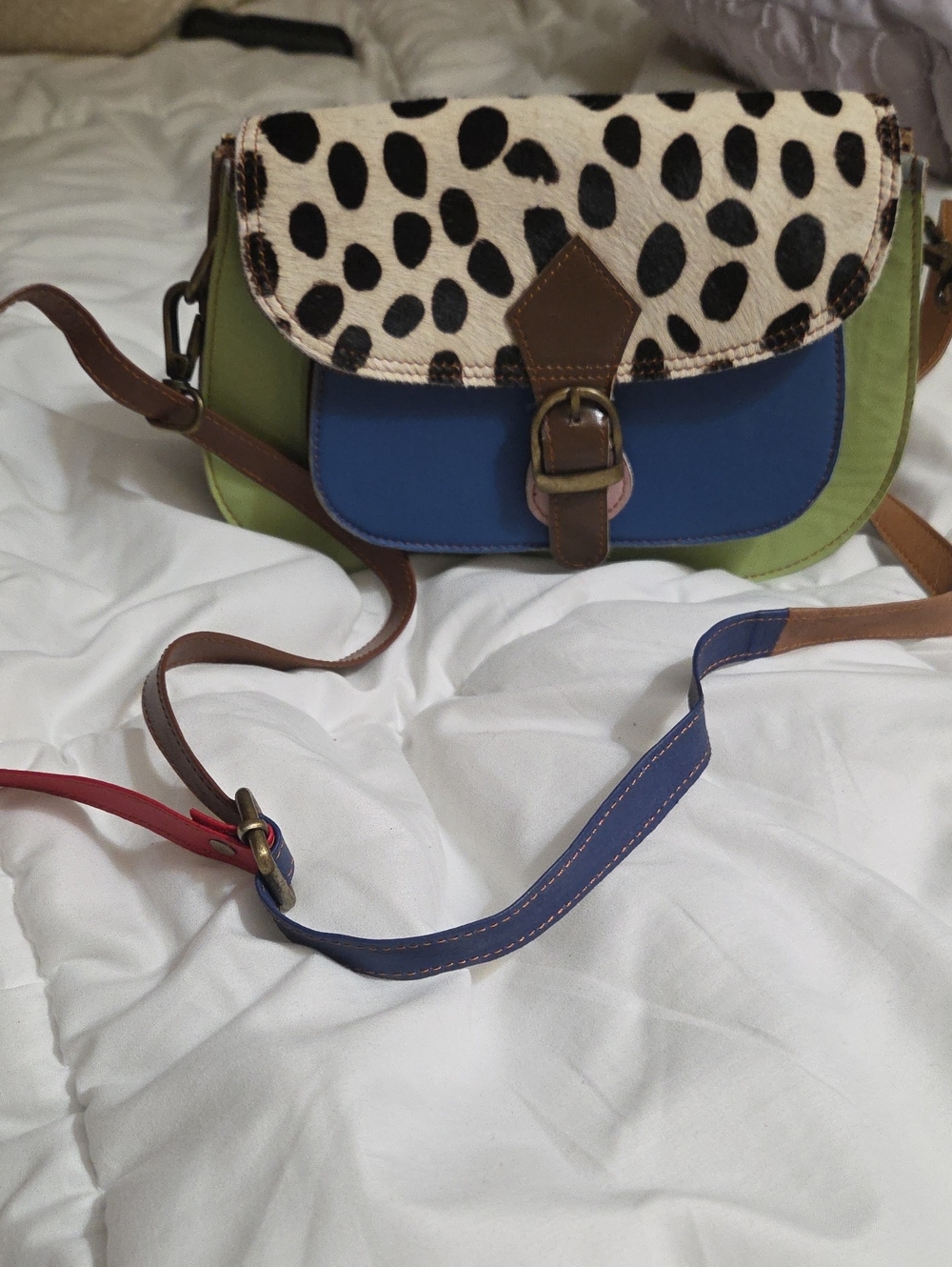 Multi-Color Crossbody Bag with Animal Print Flap